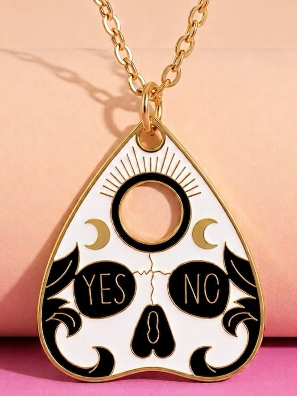 “Skull Face Planchette” Ouija Board Psychic Dead Spirit Ghost Goth Moon Necklace